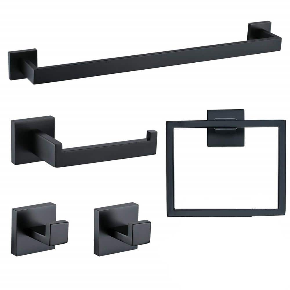 5 Pieces Bath Hardware Set in Matte Black X121963545 The Home Depot