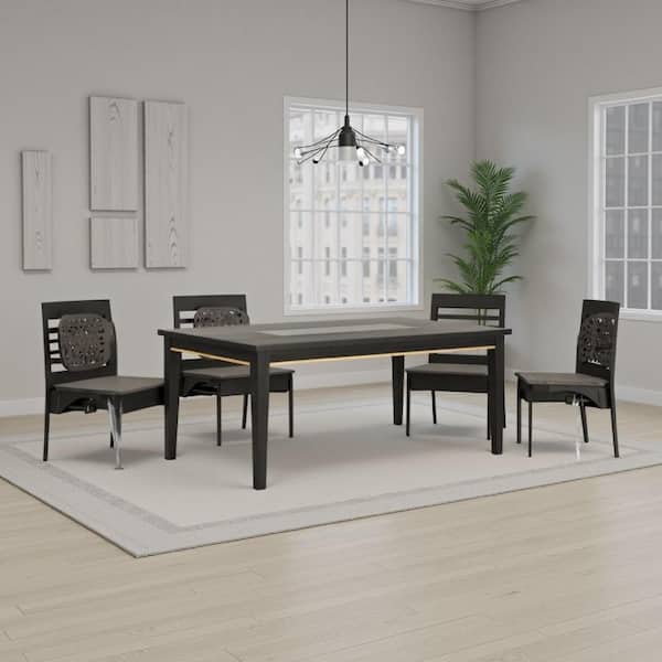 Yada Modern and Contemporary Espresso Brown and Clear Wood 30 in. 4-Legs Base Dining Table Seats 6