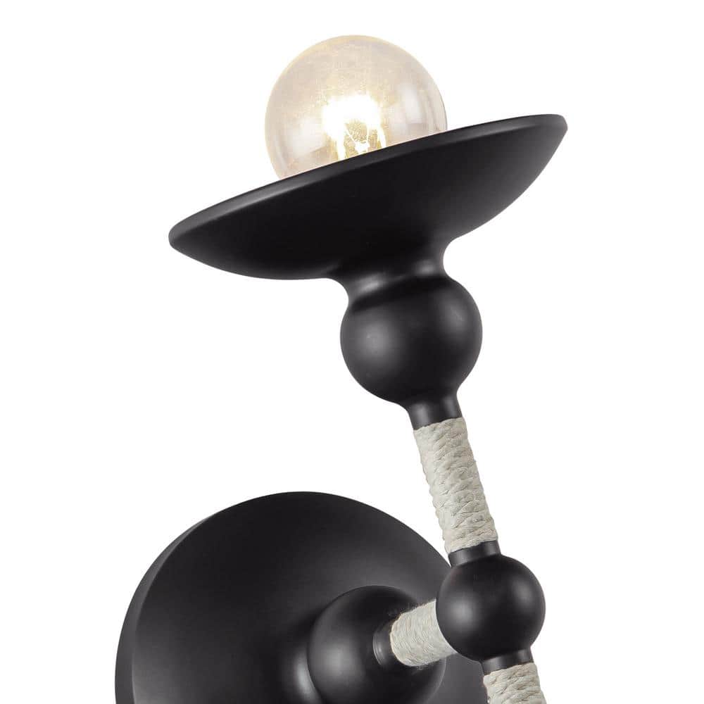 Matte Black and Cotton Rope Dimmable Vanity Sconce