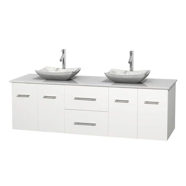 Wyndham Collection Centra 72 in. Double Vanity in White with Solid-Surface Vanity Top in White and Sinks