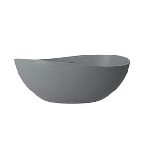 63 in. x 37 in. Stone Resin Solid Surface Non-Slip Freestanding Soaking Bathtub with Brass Drain and Hose in Matte Gray