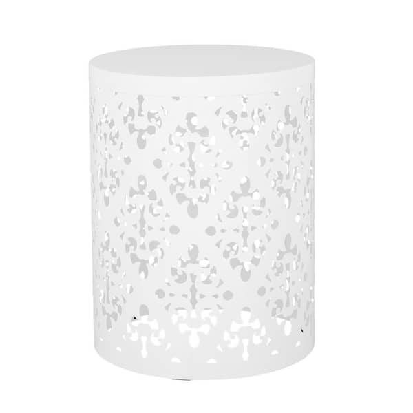 Sudzendf White Cylindrical Iron Outdoor Side Table 1-Piece