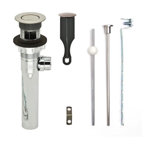 PF WaterWorks Bathroom Pop-Up Drain with Ball Rod, Chrome ABS Body w/ Overflow, 1.6-2" Sink Hole, Brushed Nickel