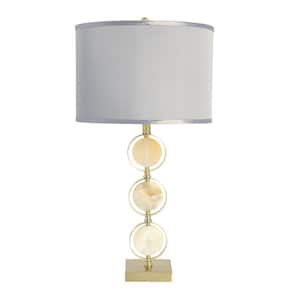 29 .5 in. Natural and Gold Indoor Marble and Metal Table Lamp with Shade