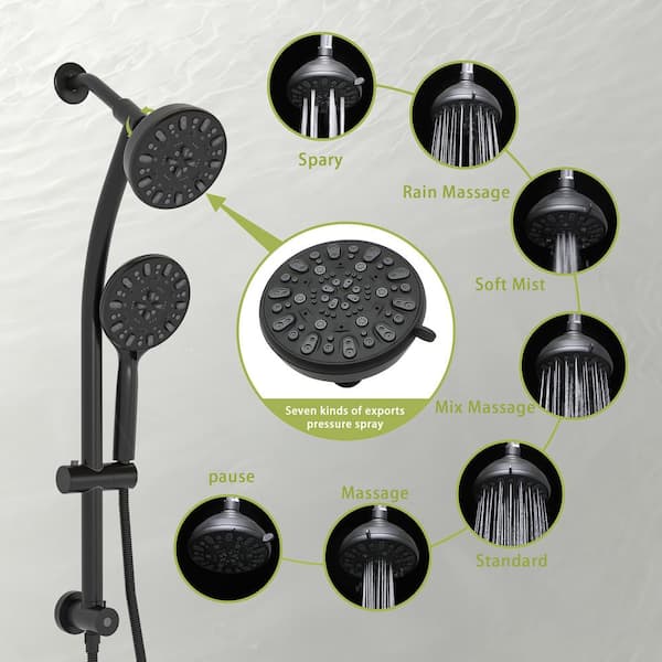 4.7 in. Dual Shower Head 7-Spray Shower Faucet with Handheld Combo 1.8 GPM Shower Head in Matte Black