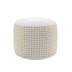 Handcrafted White / Beige Dashing Geometric Natural Jute Pouf