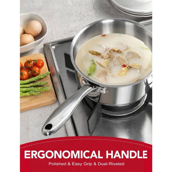 1-Pieces Stainless Steel Saucepan with Lid Silver Finish Aluminum