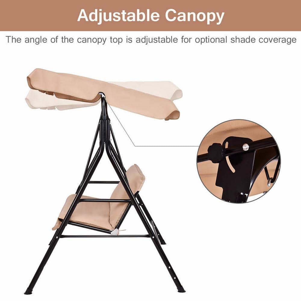 Beige Steel Frame 2-Person Patio Swing with Cushions