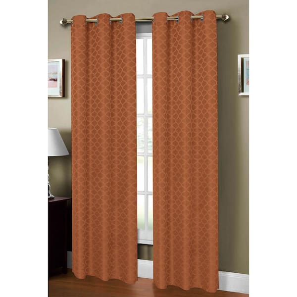 Window Elements Semi-Opaque Sonata Woven Lattice 54 in. W x 84 in. L Grommet Curtain Panel in Jacquard Terracotta