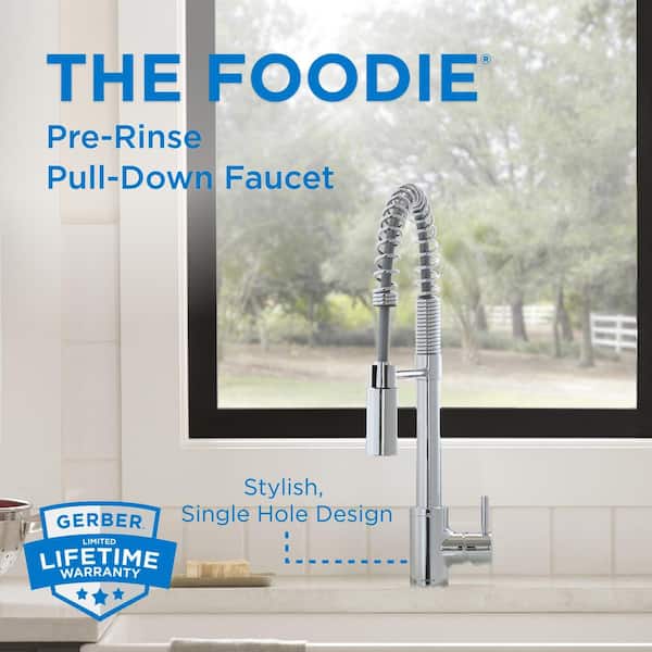 The Foodie Chrome 21 in. Single Handle Pre-Rinse Spring Pull Down Sprayer Kitchen Faucet with 360-degree Swivel