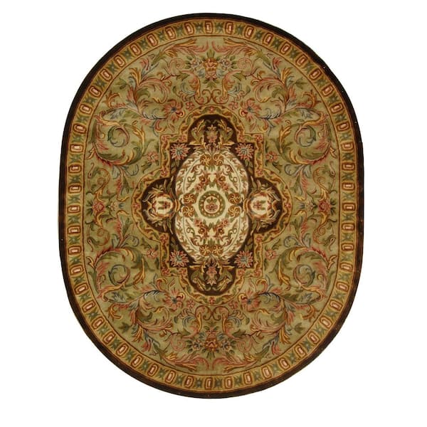 SAFAVIEH Classic Beige/Olive 8 ft. x 10 ft. Oval Border Area Rug
