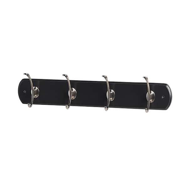 Mascot Hardware 21-1/2 in. L Brushed Nickel Oval Base Contemporary 4-Hooks on Black Hook Rail