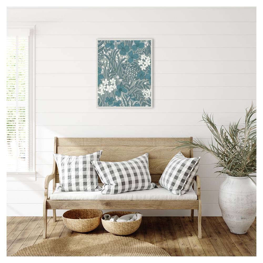 Field of Flowers Blue Canvas Print with White Frame