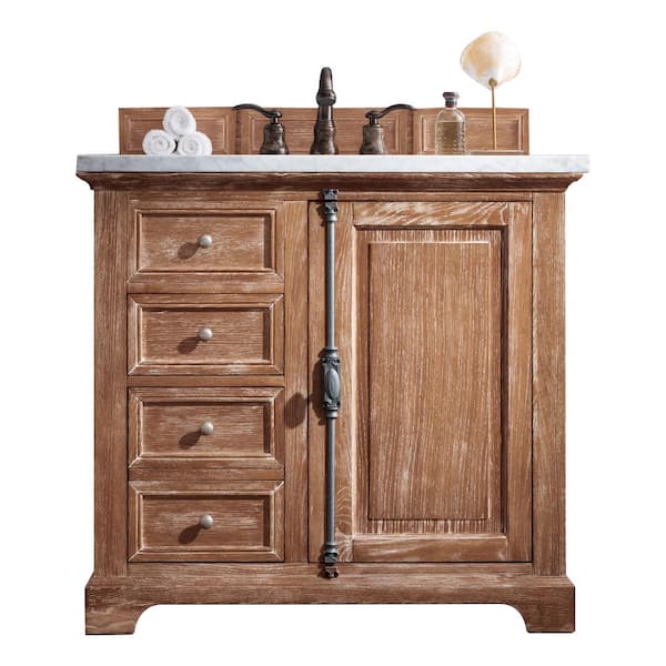 James Martin Vanities Providence 36 in. Wx 23.5 in. D x 34.3 in. H Single Vanity in Driftwood with Solid Surface Top in Arctic Fall