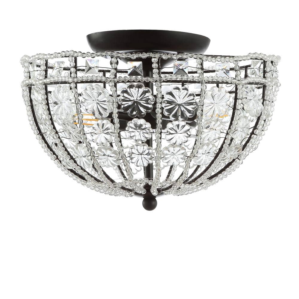 Billie 12" Black Crystal Flower LED Semi-Flush Mount