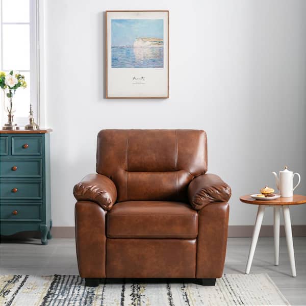 Morden Fort Garrin Series Brown PU Leather Sofa Chair with Pillows