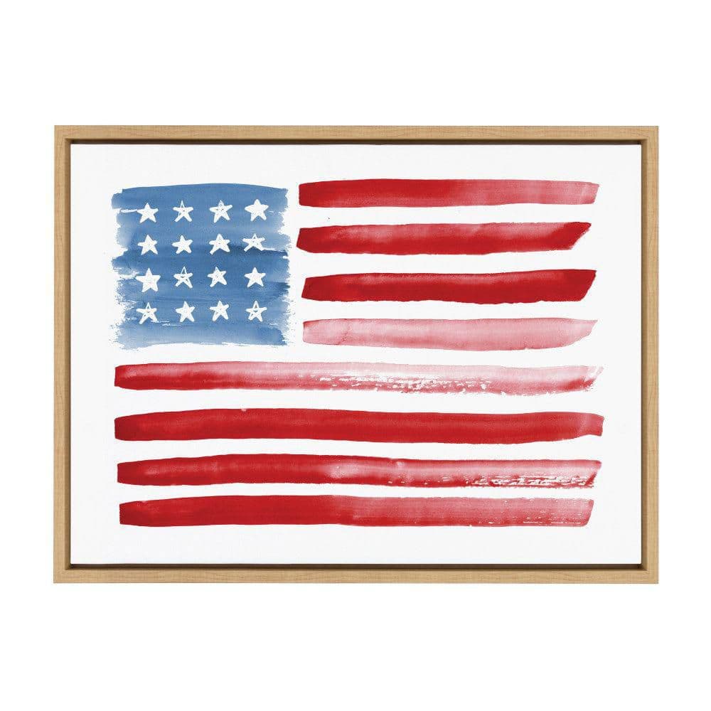 Natural Framed Canvas Print of American Flag, 18" x 24"