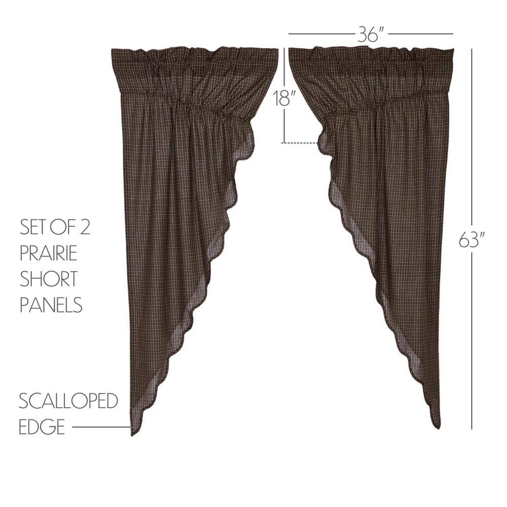 Black and Khaki Plaid Cotton Light-Filtering Kitchen Window Panels