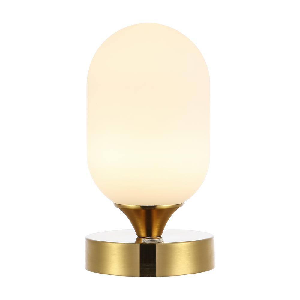 Eli 8" Brass Gold Cordless LED Table Lamp with Frosted Shade