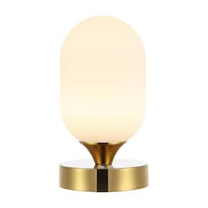 Eli 8 in. Brass Gold/White Modern Minimalist Iron Rechargeable Integrated LED Table Lamp