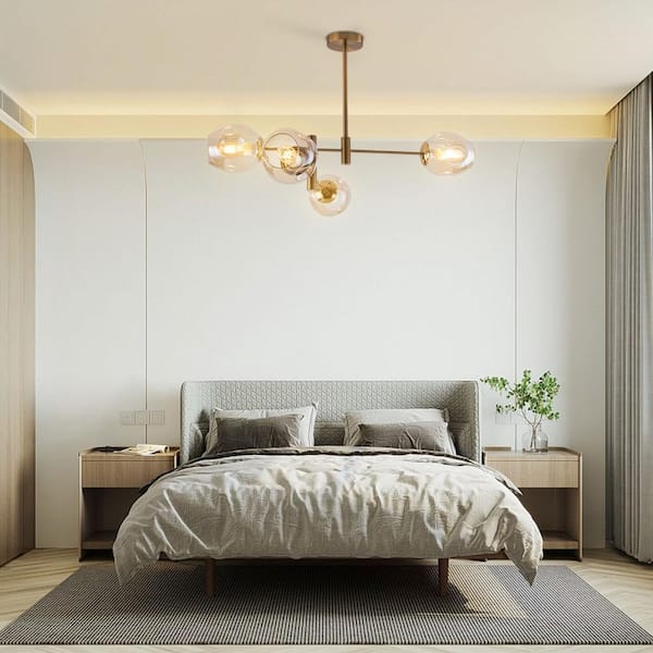 OUKANING 33 in. 4-Light Gold Mid-Century Island Pendant