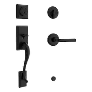 Hawthorne Single Cylinder Door Handleset w/Trafford Lever featuring SmartKey Security in Matte Black