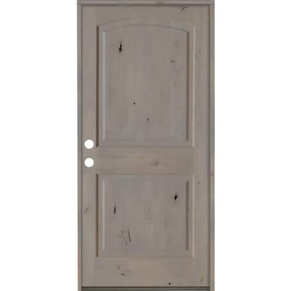 Krosswood Doors 32 in. x 80 in. Knotty Alder 2 Panel Right-Hand/Inswing Grey Stain Wood Prehung Front Door