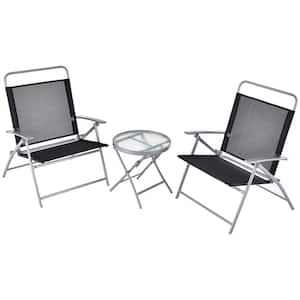 3-Piece Metal Patio Conversation Set Folding Chair, Coffee Table