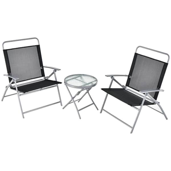 ANGELES HOME 3-Piece Metal Patio Conversation Set Folding Chair, Coffee Table