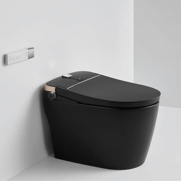 12 in. 1-piece 1.28 GPF Single Flush Elongated Toilet in Matter Black Heated Seat with Auto Flaush, Auto Open/Close