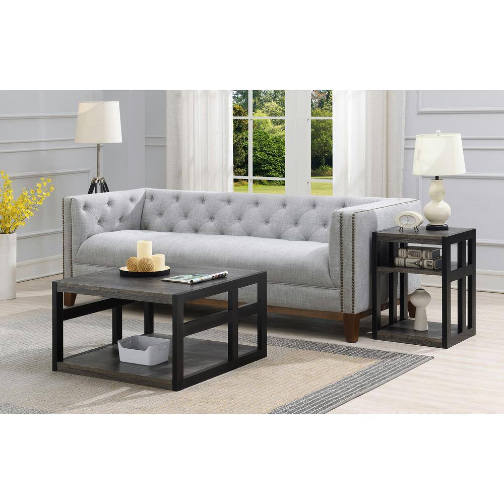 Weathered Gray and Black 3-Tier Wood End Table