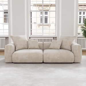 102 in. Square Arm Oversized Deep Seat Corduroy Modular Loveseat Modular Grand Sofa Couch in Beige (2 Seats)