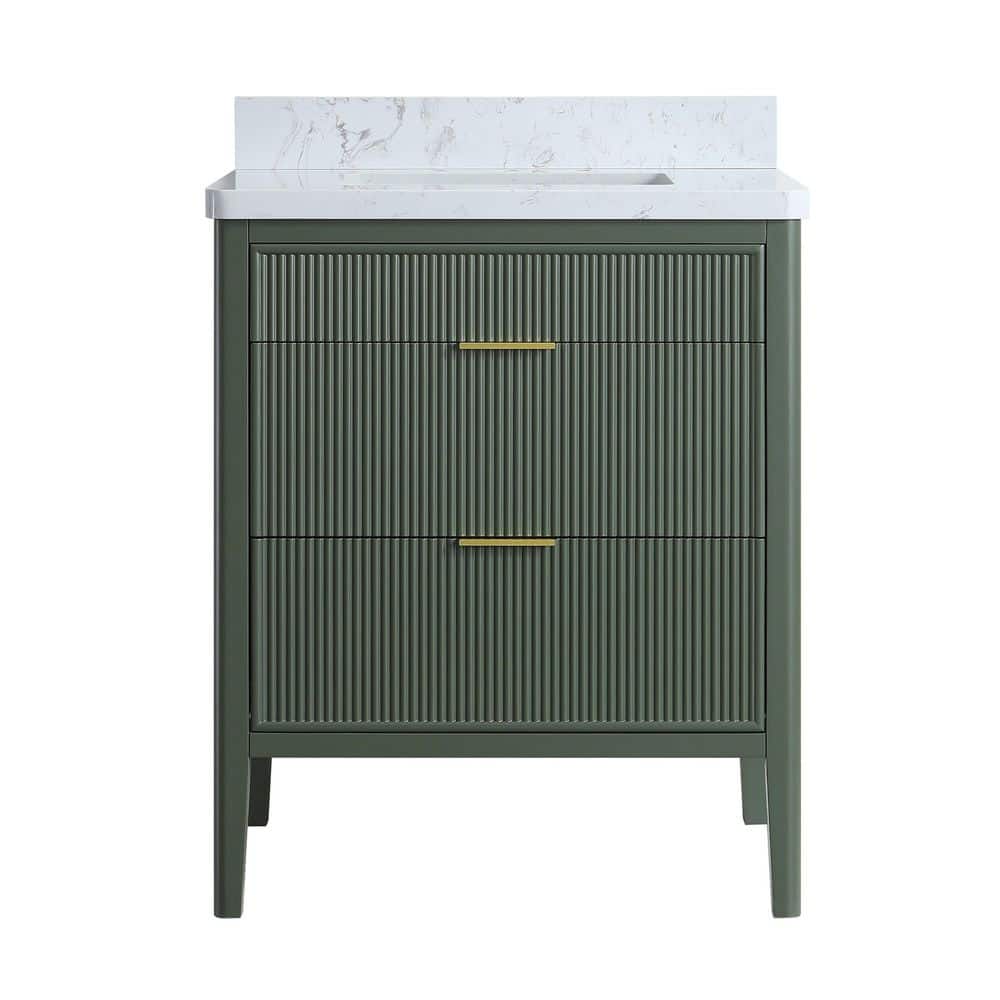 29.92 in. Freestanding Single Sink Fully Assembled Green Bath Vanity with White Engineered Marble Top Assembled price history on PriceWatchPro