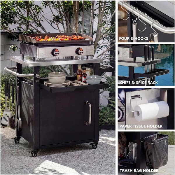 Metal Outdoor Grill Cart Kitchen Island with Wheels, Stainless