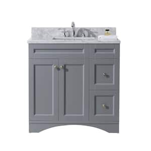 Elise 36 in. W Bath Vanity in Gray with Marble Vanity Top in White with Square Basin