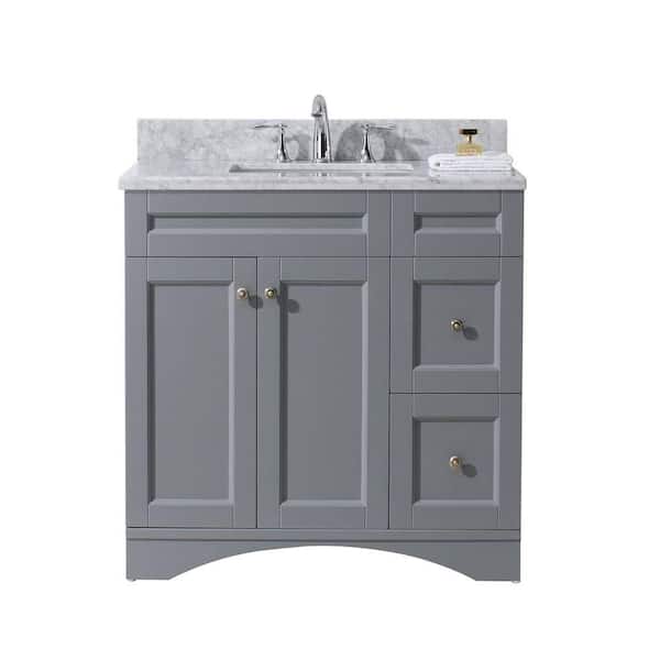 Virtu USA Elise 36 in. W Bath Vanity in Gray with Marble Vanity Top in White with Square Basin