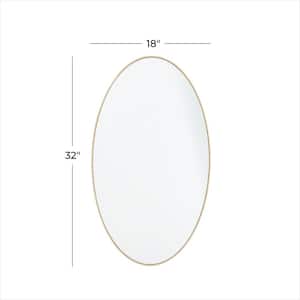 32 in. x 18 in. Oval Round Framed Gold Wall Mirror with Thin Minimalistic Frame