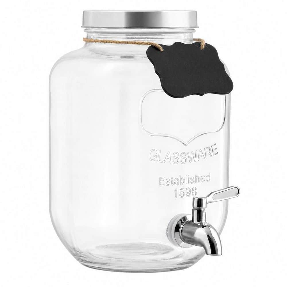Numhew 128 fl. oz. Clear Glass Drink Dispenser with 18/8 Stainless Steel Spigot and Silver Anti-Rust Lids Dispenser for Parties F4R3N6R4