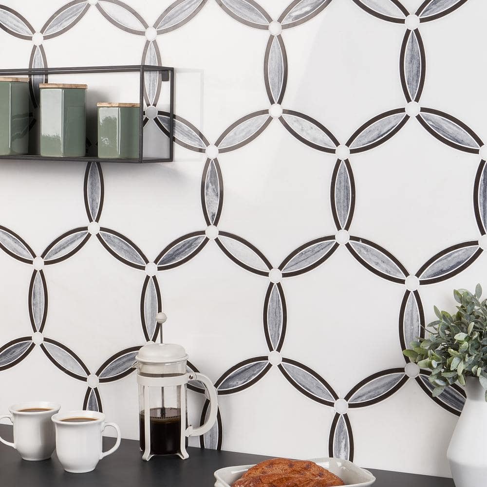 Bianco Polished Marble and Brass Mosaic Tile for Floor and Wall