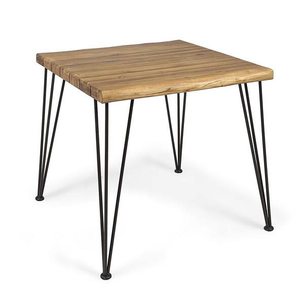 32.50 in. Square Wood and Metal Outdoor Dining Table, Teak