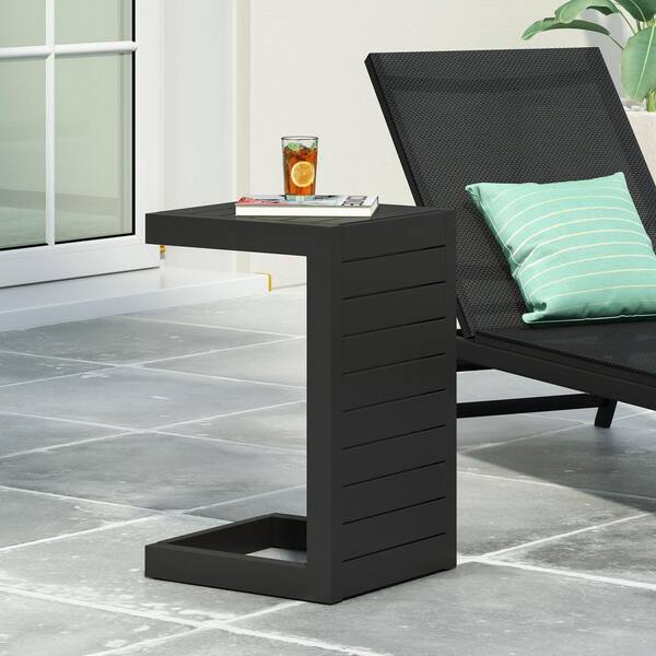 Black C-Shaped Aluminium Outdoor Side Table, Accent Table for Indoor ...