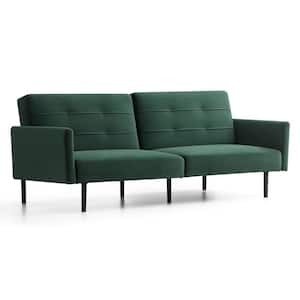 2-Seat Green Velvet Futon Chair Sofa Bed with Buttonless Tufting