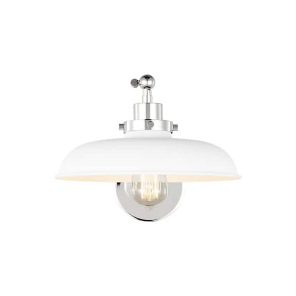 Generation Lighting Wellfleet 11 in. W x 8.75 in. H 1-Light Matte White/Polished Nickel Single Arm Wide Task Wall Sconce with Steel Shade