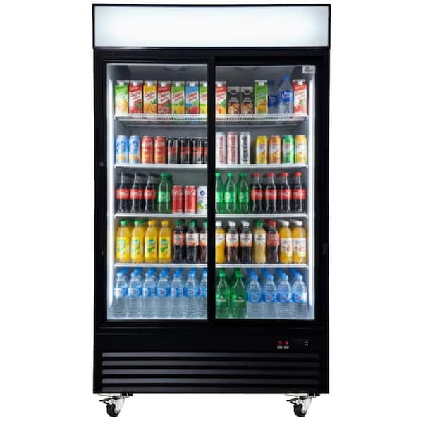 NSF 44 in. 34.7 cu. ft. Commercial Sliding Door Merchandiser Upright Refrigerator Cooler in Black
