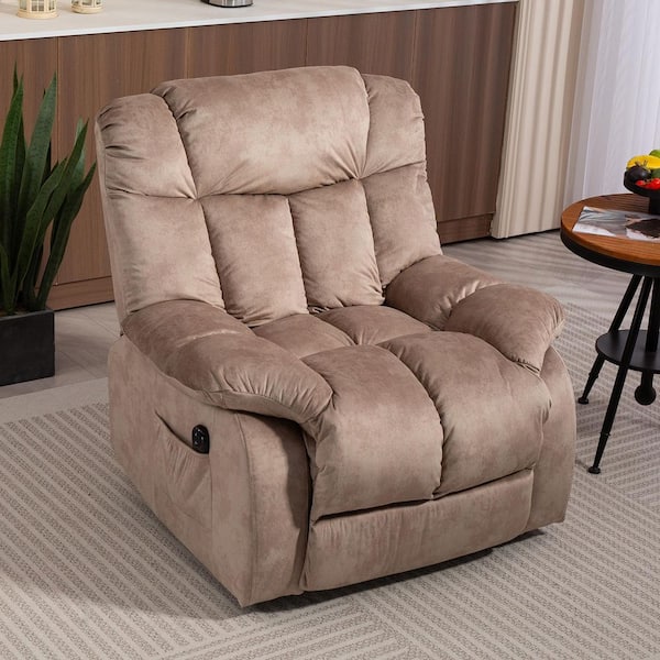 Camel Fabric Glider Recliner with Power Lift