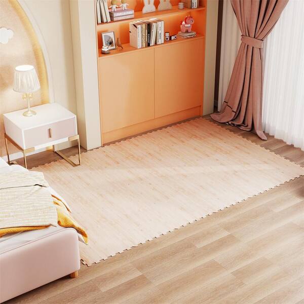 HONEY JOY 3PCS Interlocking Floor Tiles Wood Grain Printed EVA