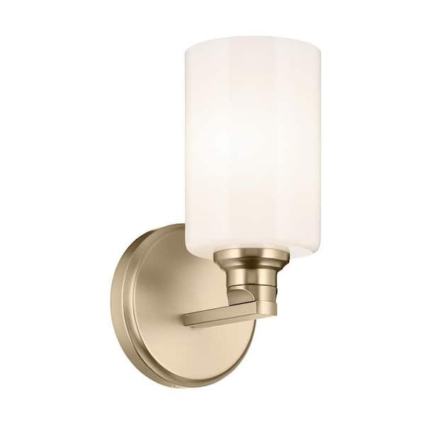 Gioe 9.5 in. 1-Light Wall Sconce with Opal Glass in Champagne Bronze