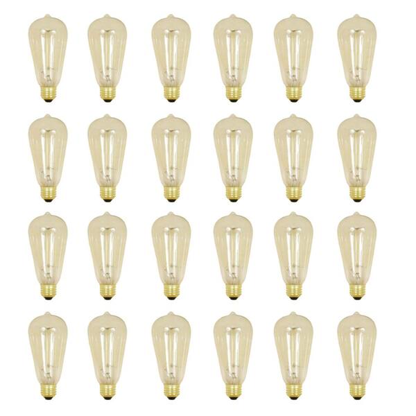 Feit Electric 60W Equivalent ST19 Dimmable Incandescent Amber Glass Vintage Edison Light Bulb With Cage Filament Soft White (24-Pack)