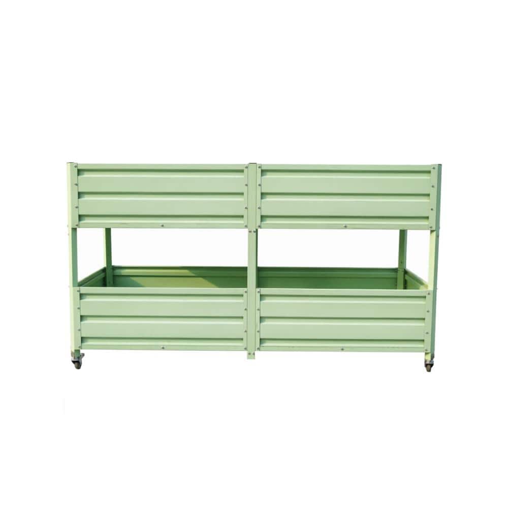 Dual Tier Elevated Metal Raised Garden Bed with Lockable Wheels Staggered 2-Layer Raised Planter Box Green price history on PriceWatchPro