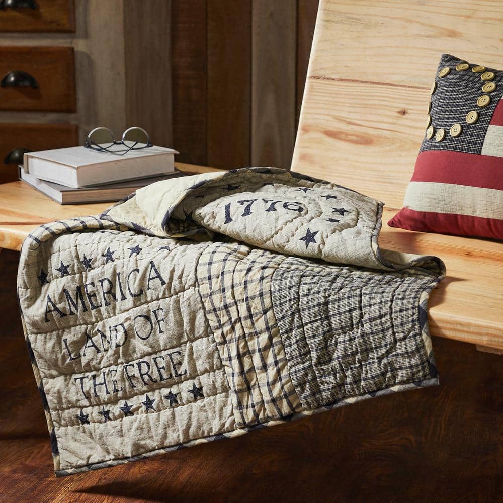 Navy and Khaki Cotton Quilted Lap Throw 32x32